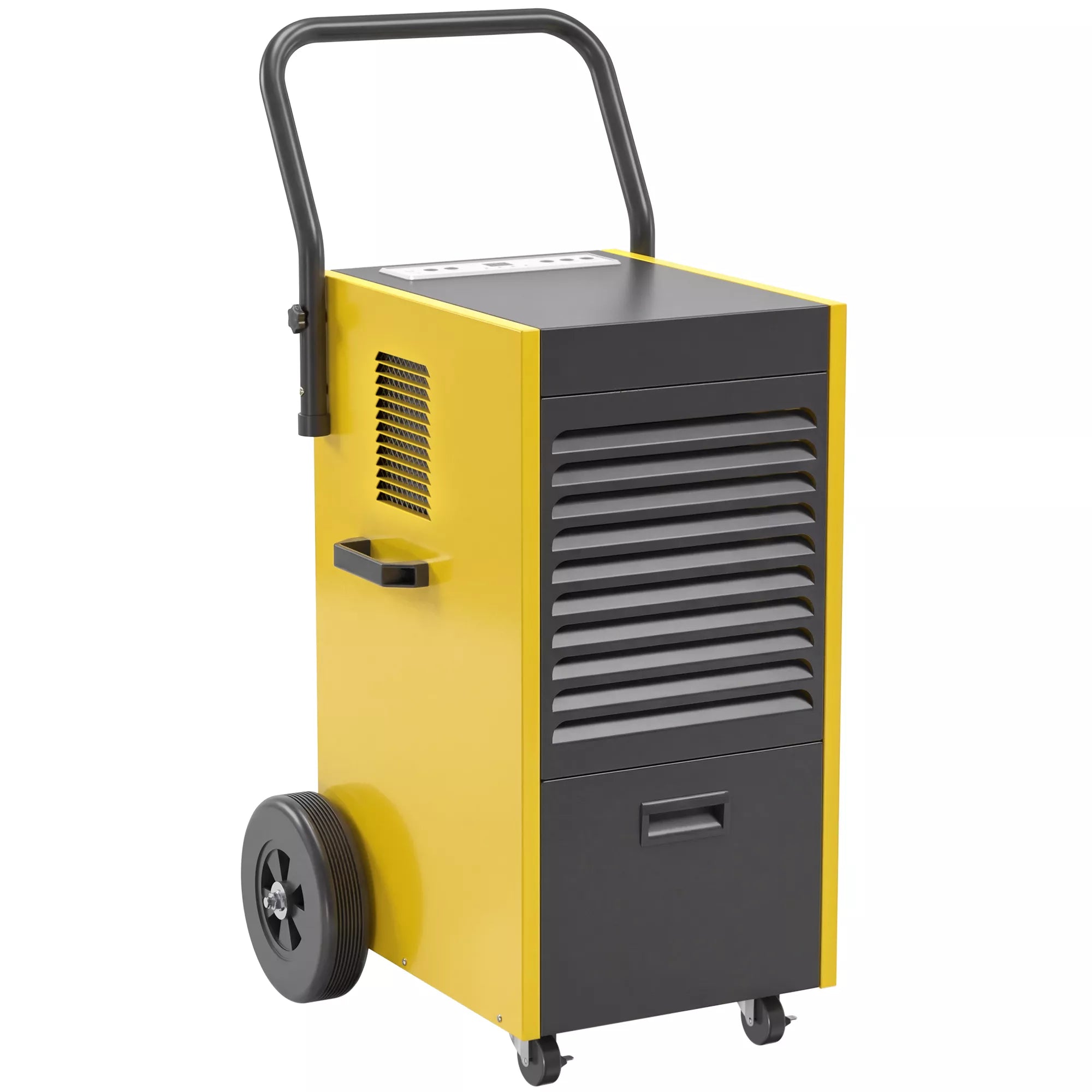 Profesionalus oro sausintuvas, 70 l/parą, su ratukais ir rankena, nuolatinio išleidimo žarna, 24 valandų laikmatis, 5,5 l talpos bakas, geltonos spalvos