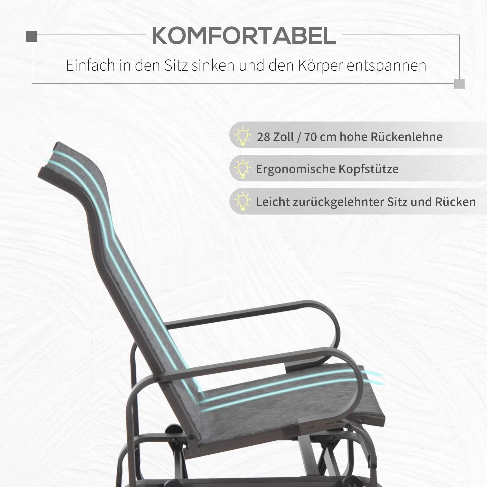 Sūpynės kėdė Sodo kėdė Poilsio kėdė Sodo sūpynės Sodo metalinė sūpynės kėdė Sodo terasa Balkonas Texteline Pilka+Ruda 60 x 78 x 105 cm