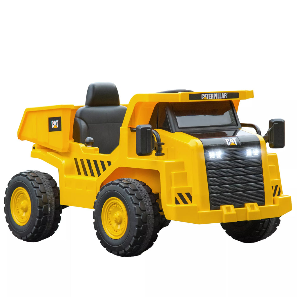 Elektrinis vaikų ekskavatorius, Caterpillar savivarcis, 3–5 km/h, su nuotolinio valdymo pultu, 3–6 metai, geltonas