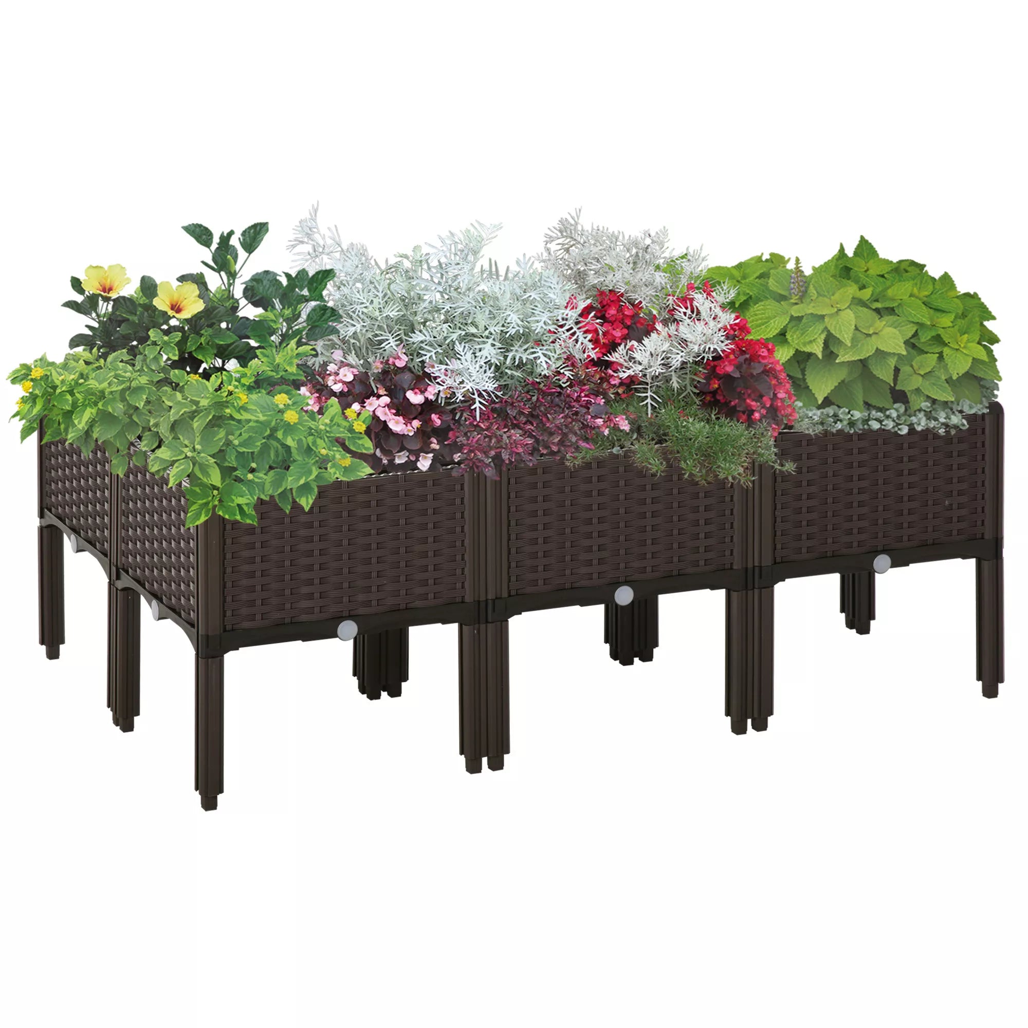 Aukštas 6 dalių sodinimo dėžė su drenažo skylėmis Rotango išvaizdos gėlių dėžė DIY Ruda 40 x 40 x 44 cm