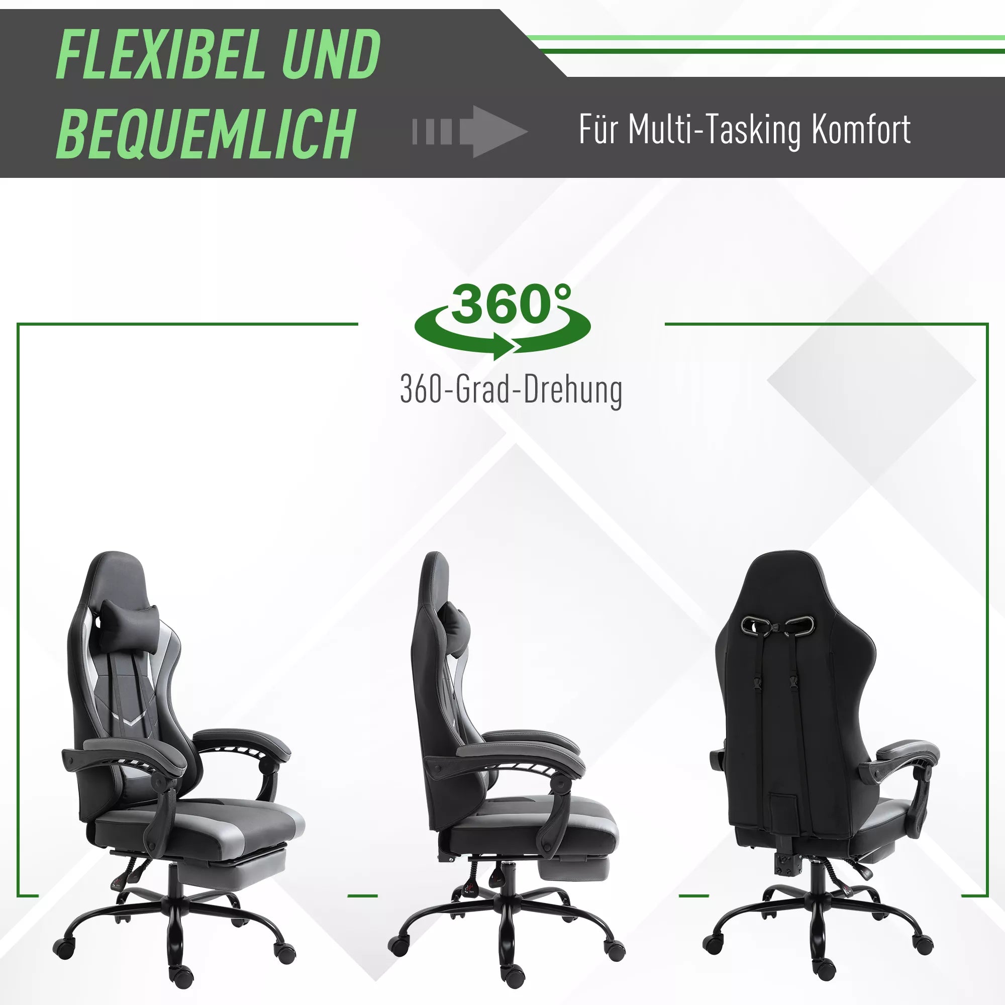 Žaidimų kėdė su kojų atrama, reguliuojama, iki 120 kg, juoda