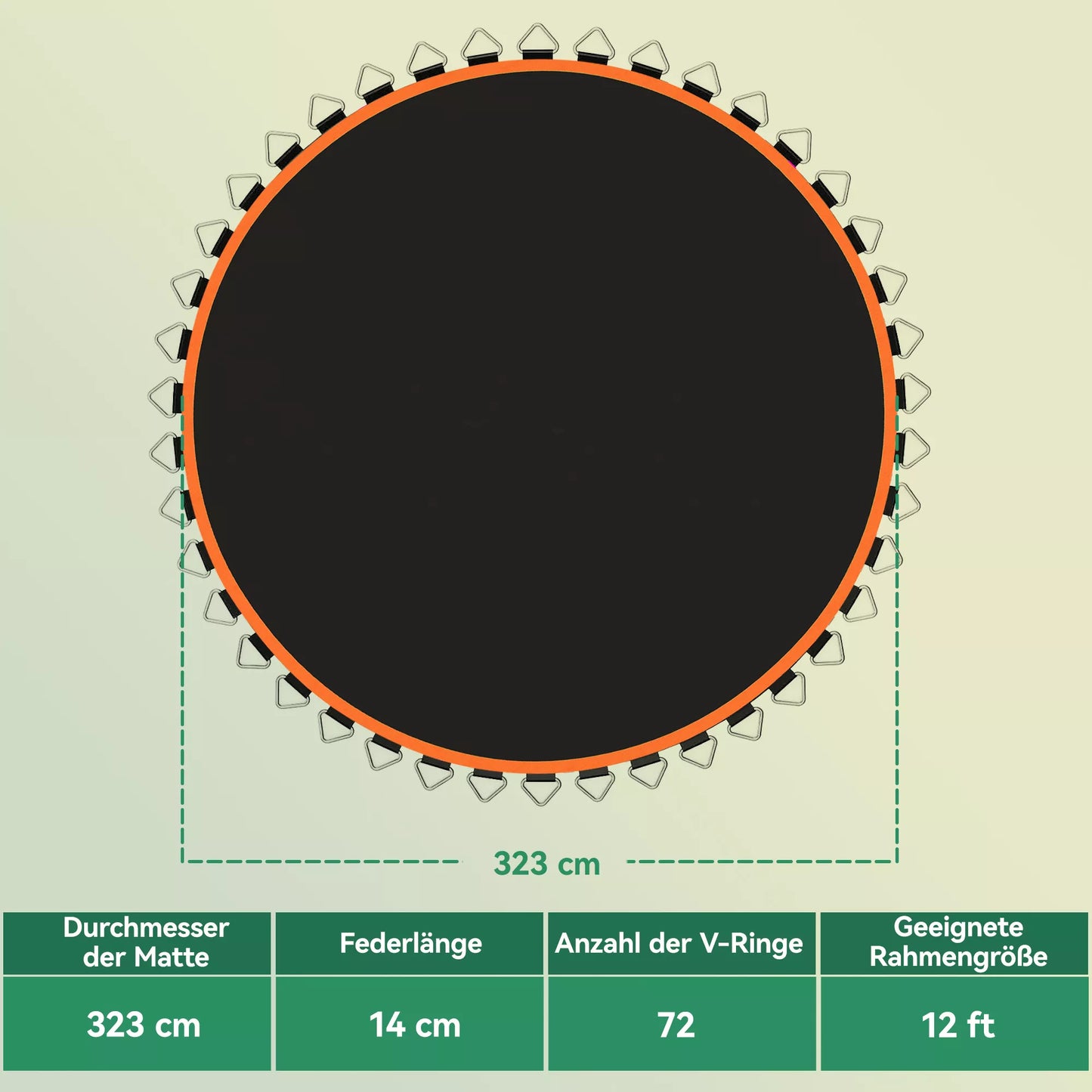 Batuto kilimėlis, apvalus šokimo kilimėlis, polipropilenas, oranžinis
