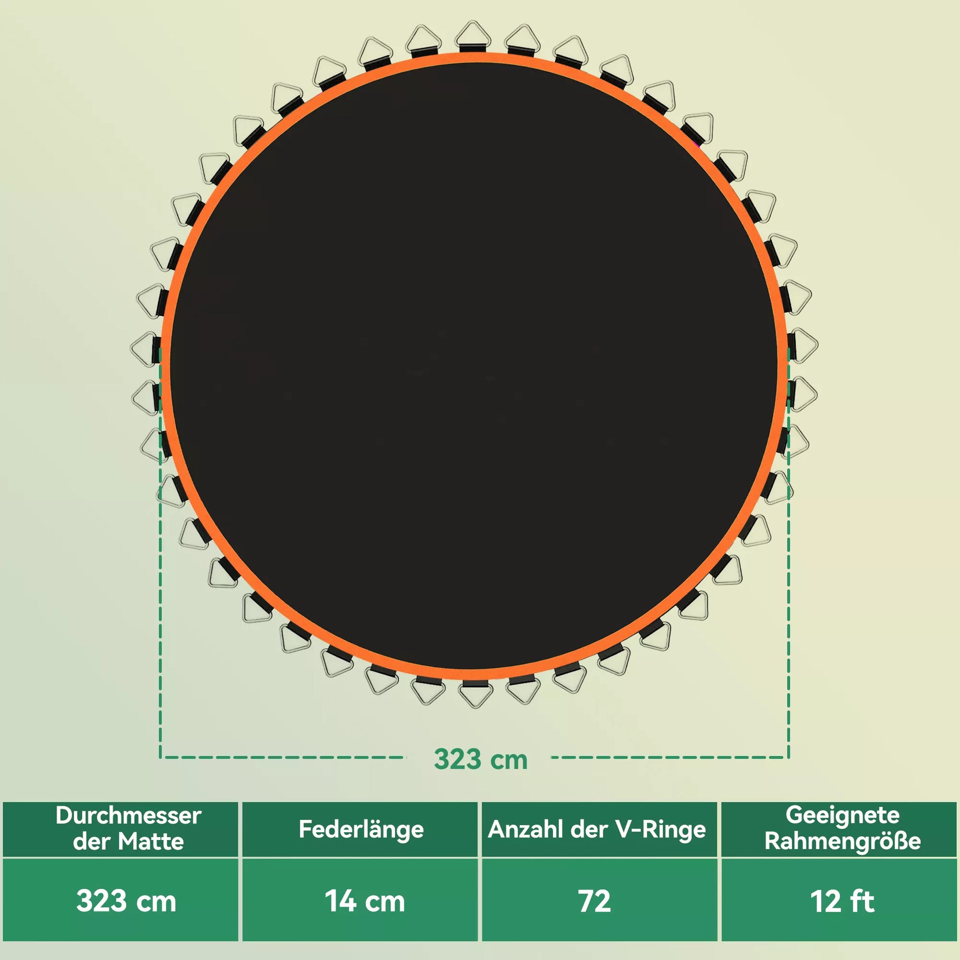 Batuto kilimėlis, apvalus šokimo kilimėlis, polipropilenas, oranžinis
