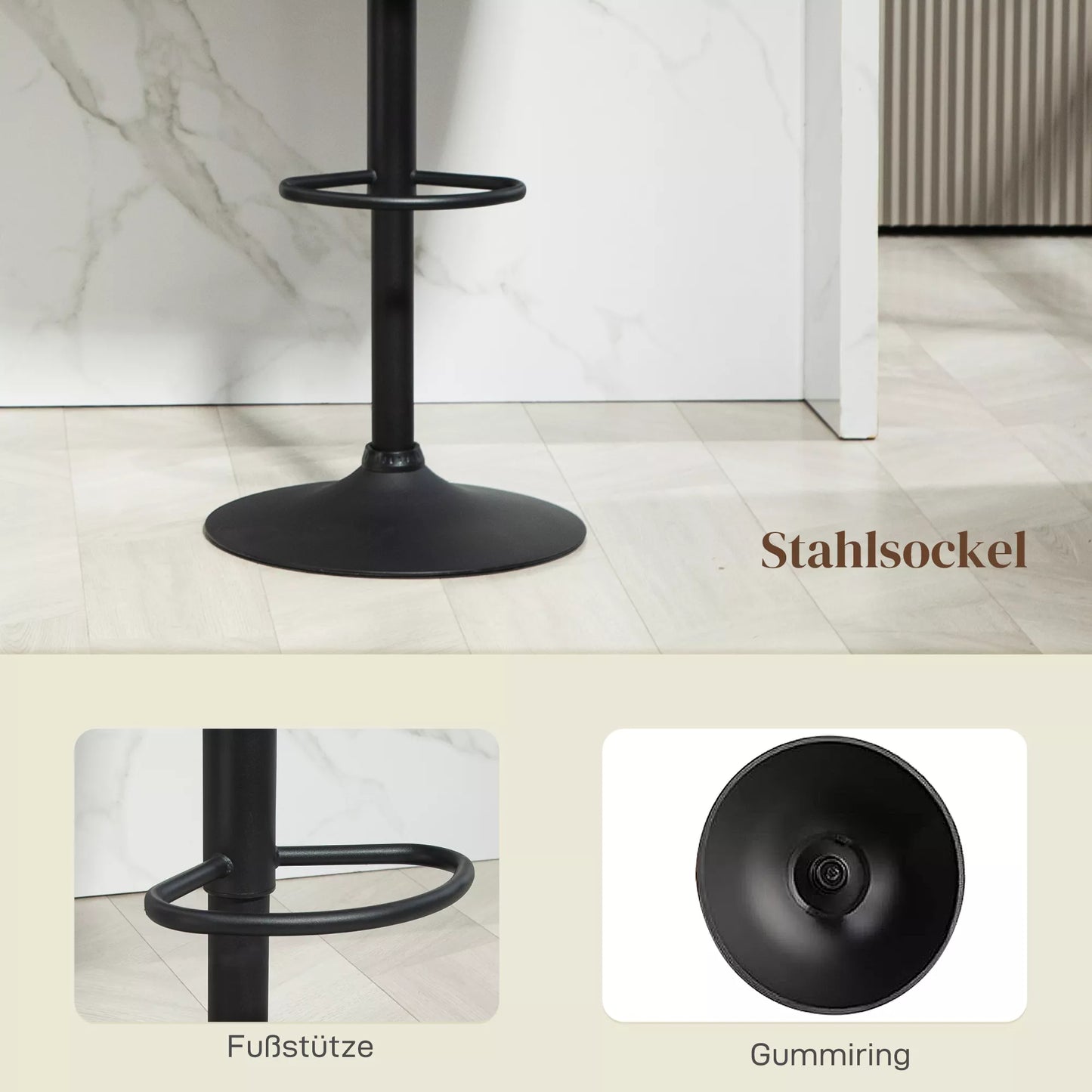 Baro kėdžių komplektas iš 2 vnt., kaušo formos atlošas, reguliuojamas aukštis, atrama kojoms, skirta virtuvei ar valgomajam, metalinis pagrindas, tamsiai pilka