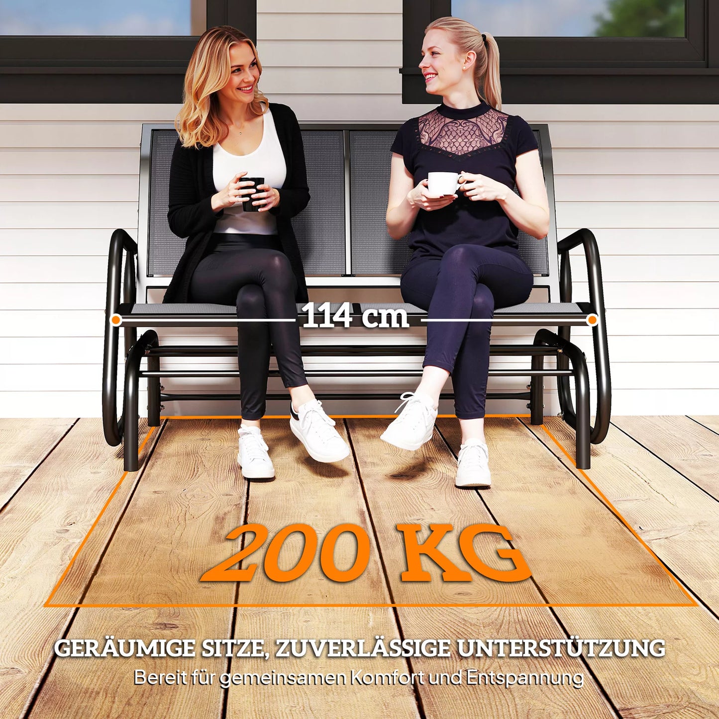 Dvivietis sūpuoklių krėslas sodo su sūpynių mechanizmu, sodo sūpuoklės, suoliukas metalinis, parko suolas iki 200 kg apkrovos, sodo baldai sodui, terasai, verandai, 120 x 70 x 85 cm, pilkos spalvos