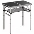 Kempingo stalas, sulankstomas stalas su tinkliniu skyriumi, 4 aukščio reguliavimo padėtys, nešimo rankena, aliuminis, 60 x 40 x 26–60 cm, juodos spalvos