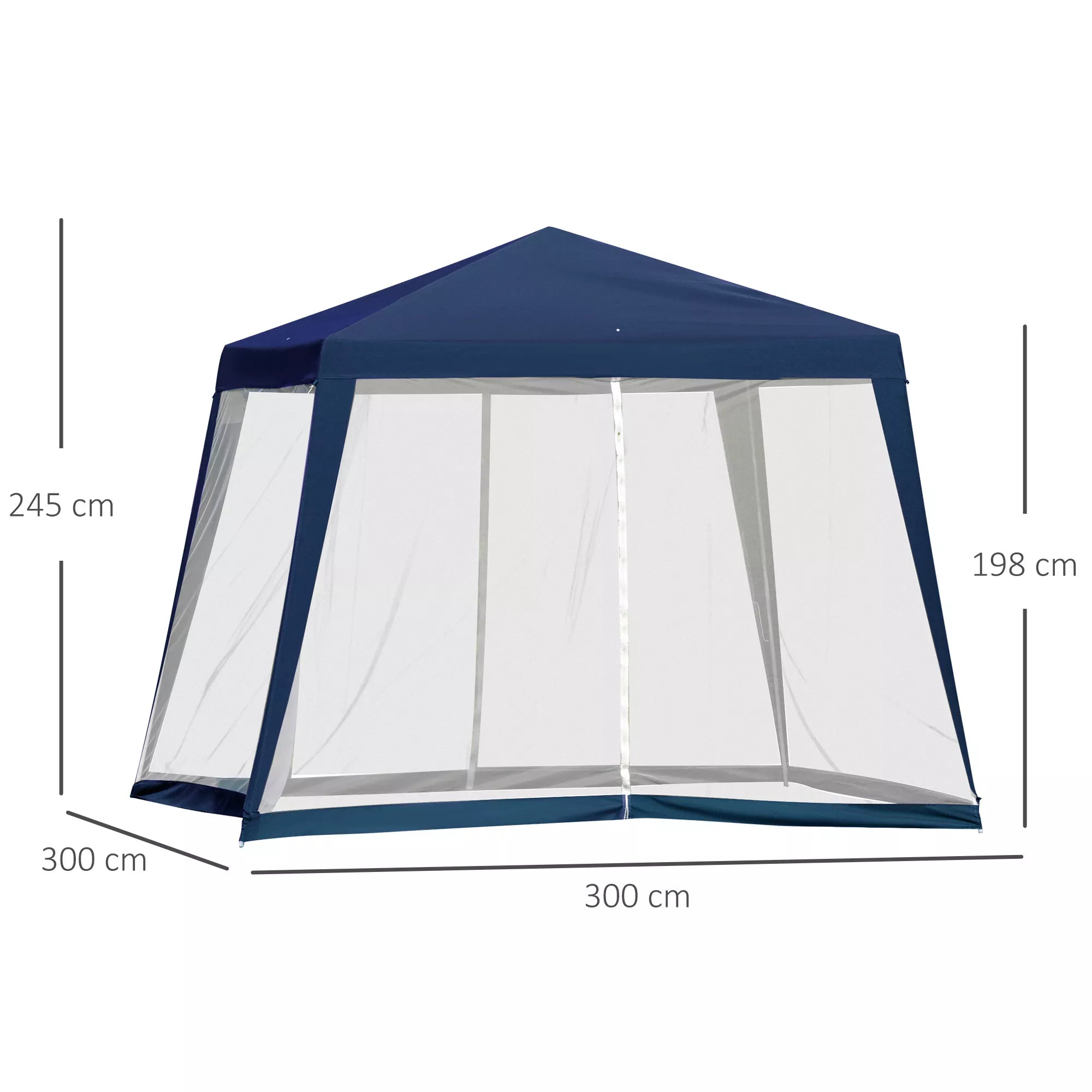 Sodo paviljonas, šventinis paviljonas, vakarėlių palapinė, atspari oro sąlygoms, su moskitine tinklele, metalas + poliesteris, mėlyna, 3 x 3 m