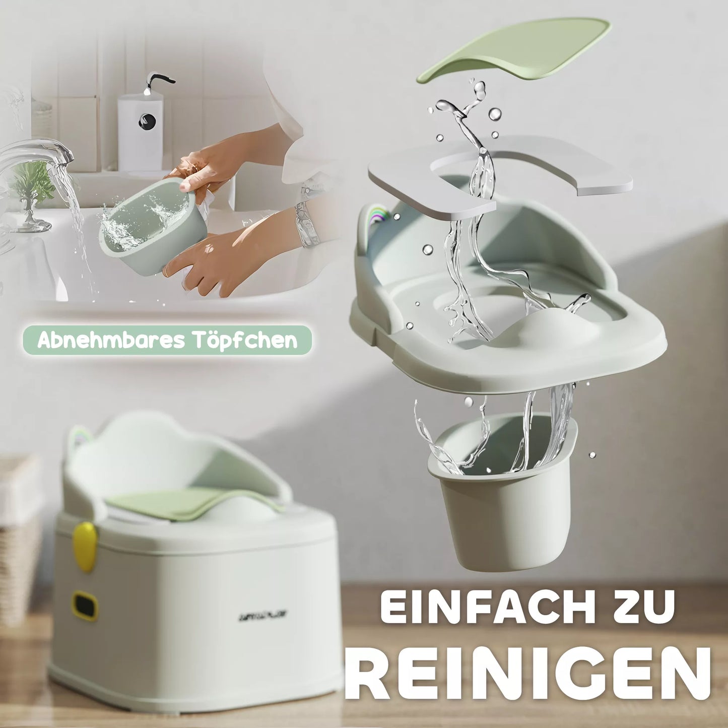 Vaikiškas puodukas, 3-in-1, nuimamas priedas, dirbtinės odos sėdynės paminkštinimas, maks. 50 kg, Pilka