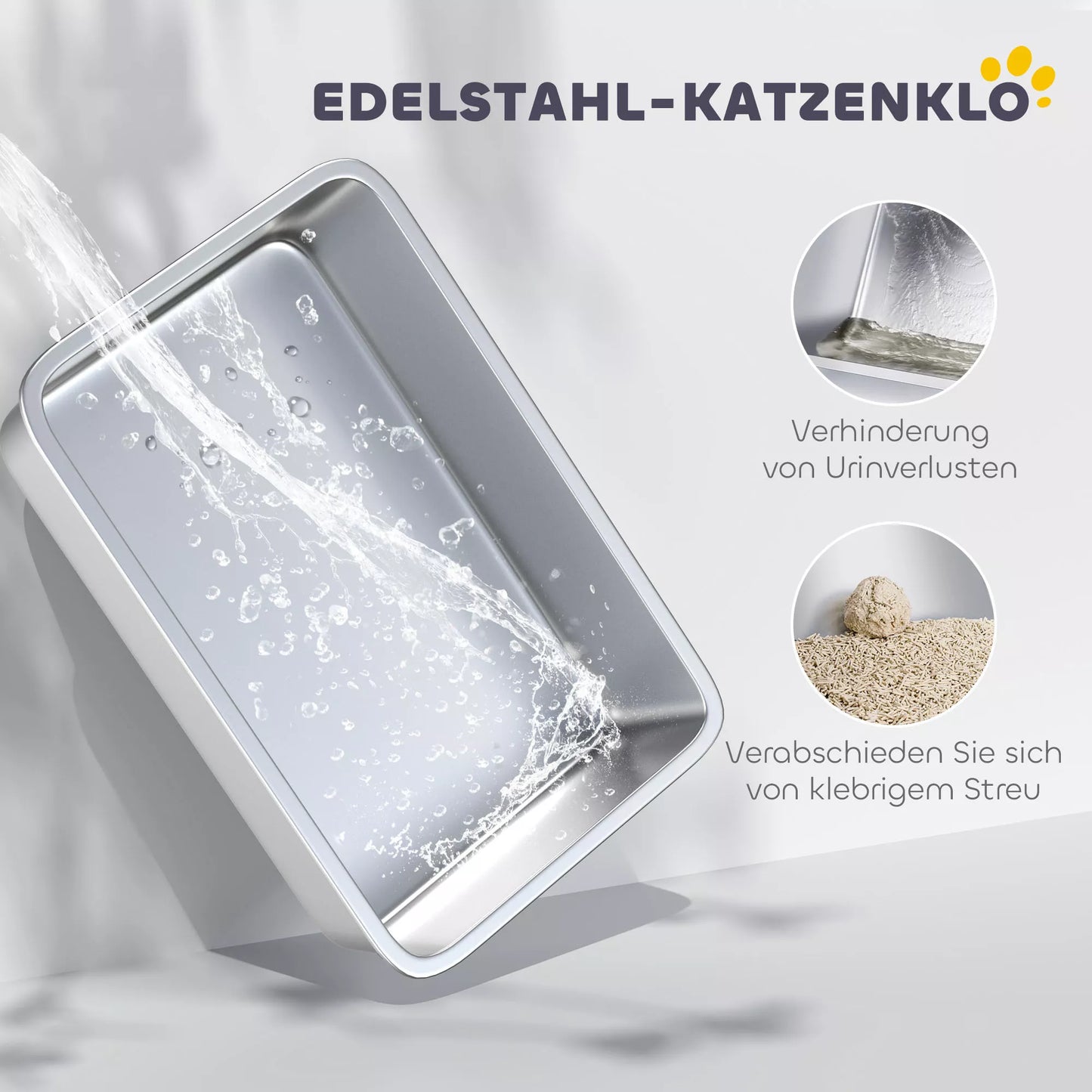 Kačių tualetas, nerūdijančio plieno indas, filtras, kastuvėlis, katėms iki 6 kg, 40,5 x 60,5 x 41,5 cm, Pilka/Sidabrinė