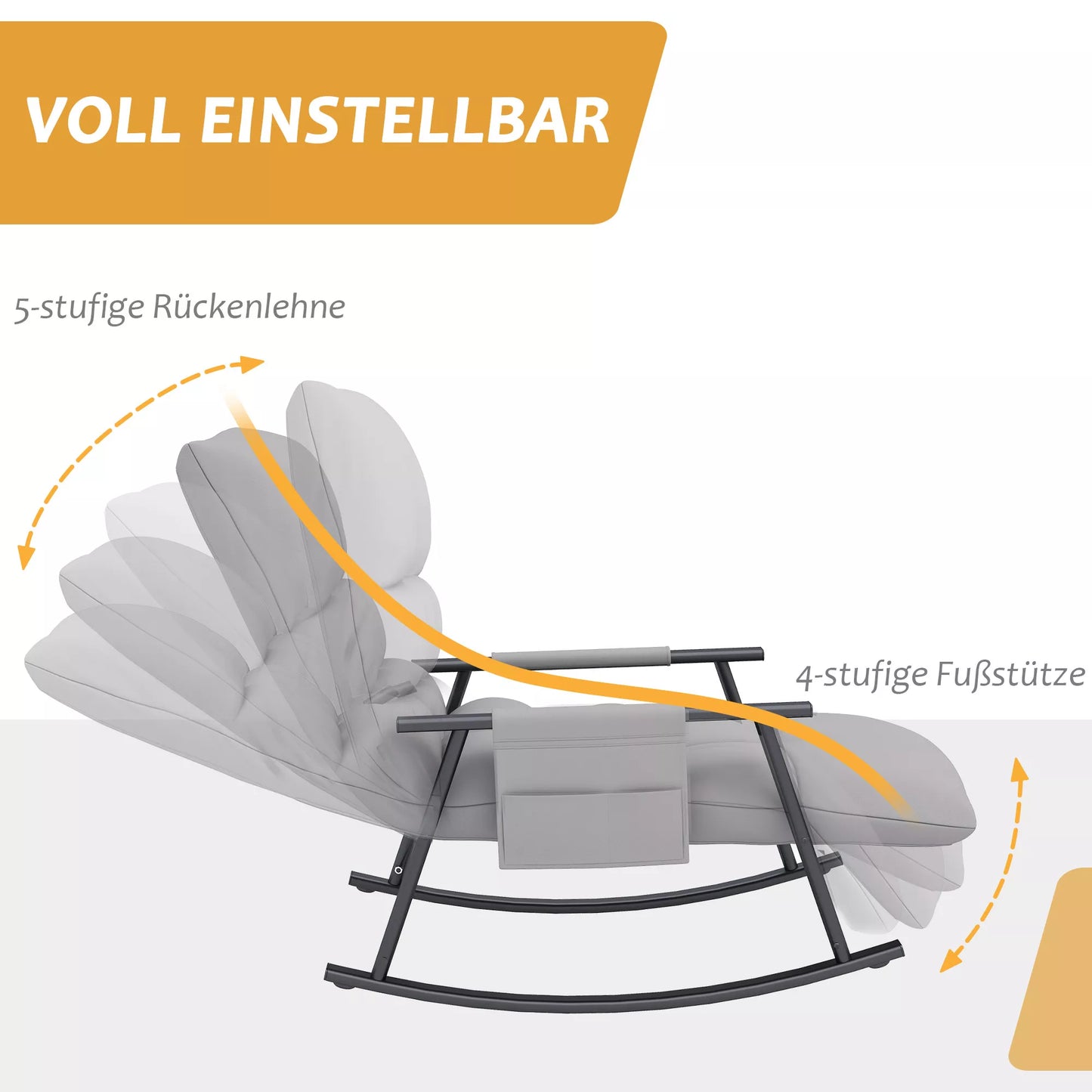 Supamasis krėslas, reguliuojamas atlošas ir kojų atrama, šoninė kišenė, mikropluošto apmušalas, metalinis rėmas, Pilkas