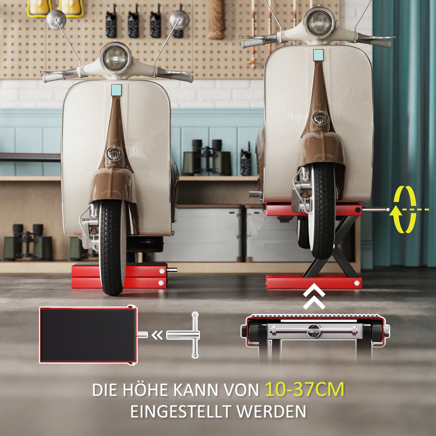 Motociklo keltuvas 500 kg keliamoji galia, motociklo pakelimo platforma, reguliuojamas aukštis 100-370 mm