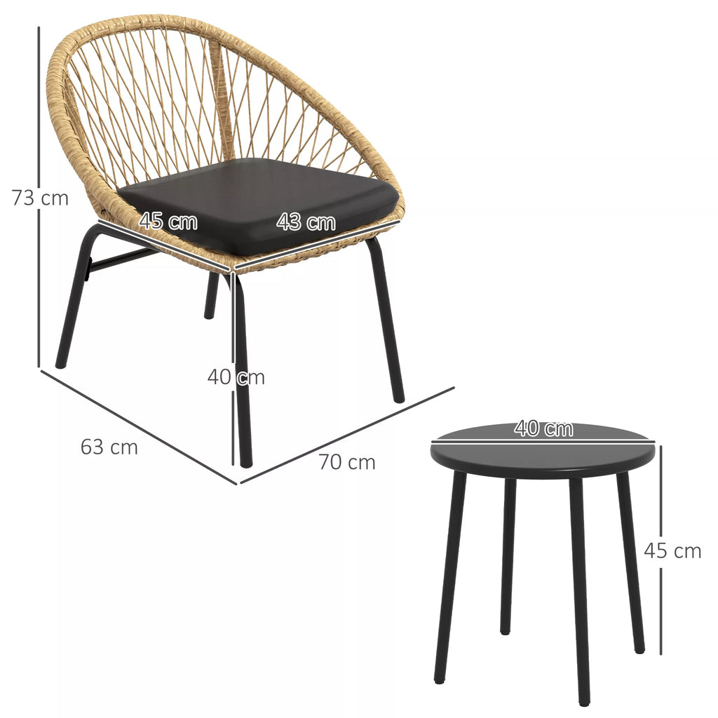 Rattan terasos komplektas, sodo baldų komplektas, 2 kėdės ir stalas, geltonos spalvos