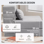 Grindų sofa, minkšta sofa, transformuojama į čiužinį, putplastis, pagalvėlės, šviesiai pilka