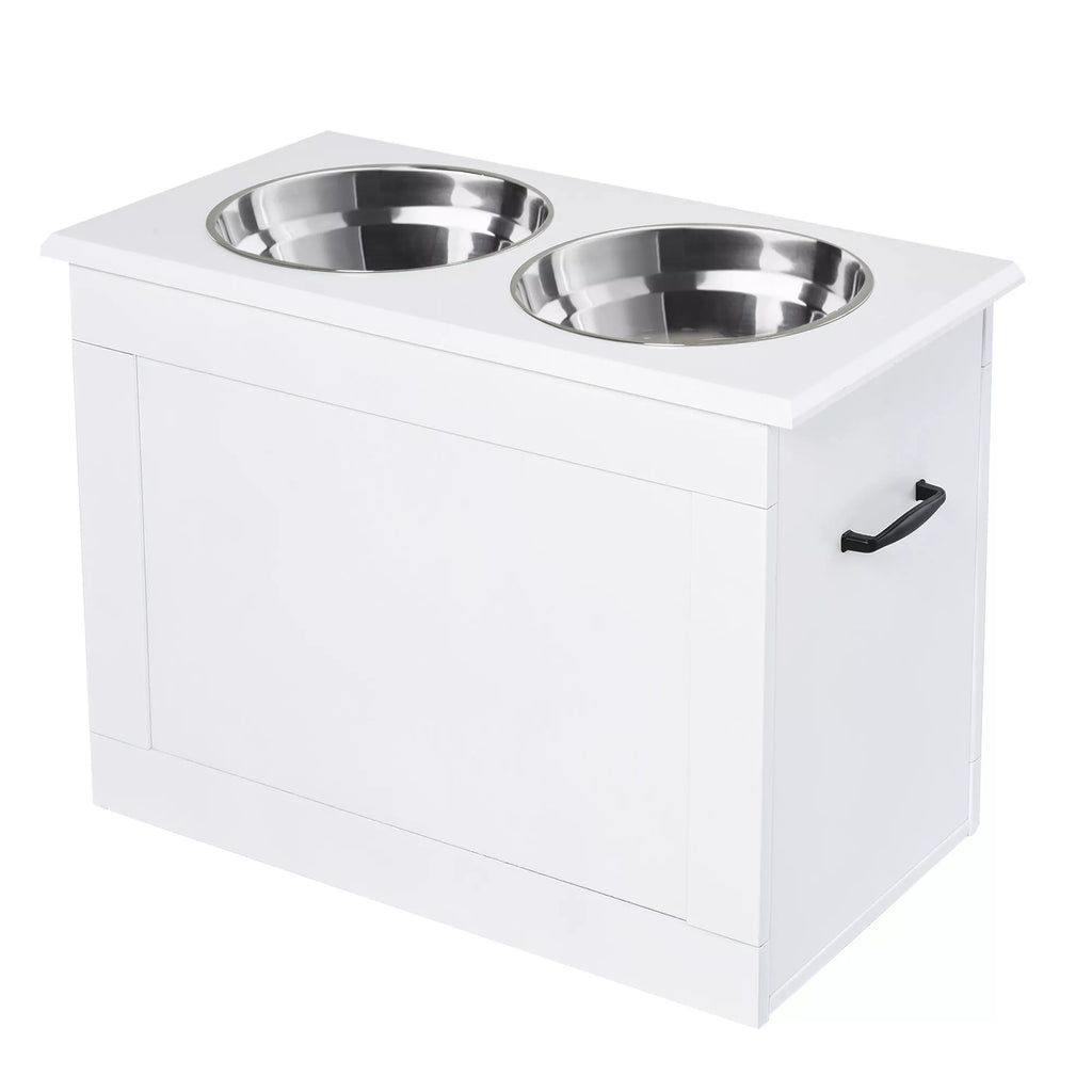 Paaukštinti šunų dubenėliai su spintele 2 x 2000 ml, balti