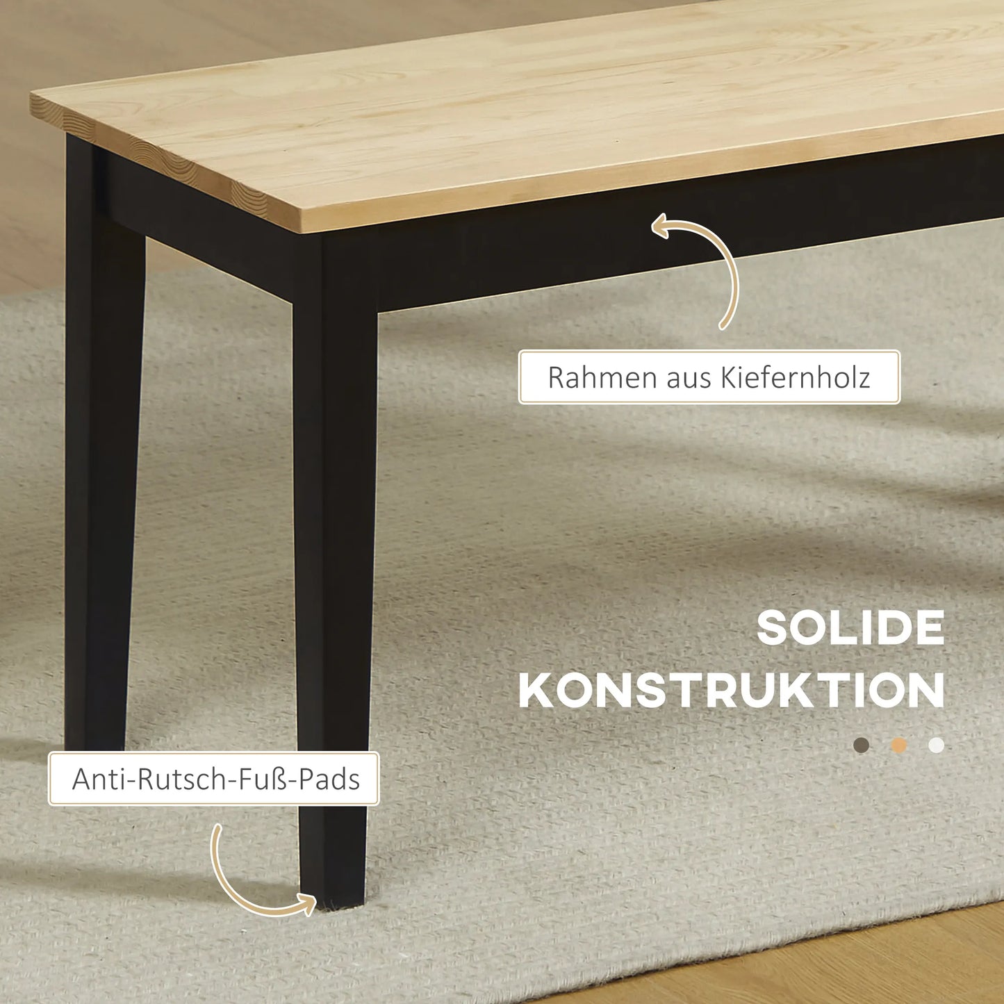 HOMCOM Moderni 2 žmonių medinė suolų, pagamintas iš masyvmedžio, lakuotas, Natūrali+Juoda