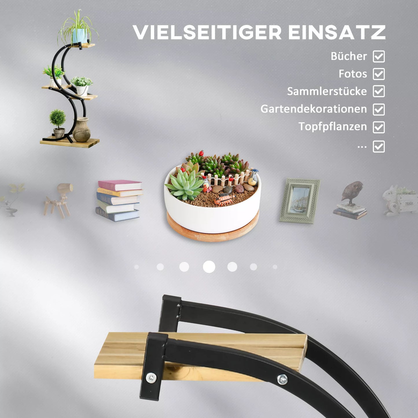 Augalų stovas su 4 lentynomis, masyvo mediena, atsparus oro sąlygoms, 46 cm x 25 cm x 91 cm, Juoda + Natūrali