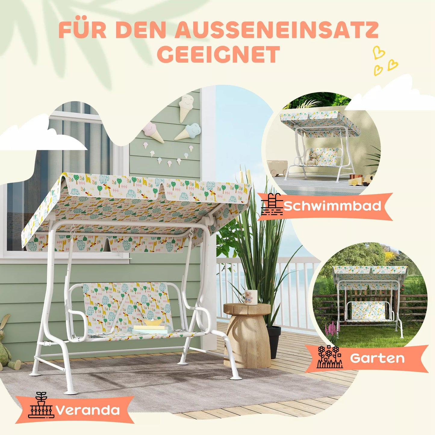 Vaikiškos supynės, plieninis rėmas, 2 vietų, atlaiko 60 kg, baltos