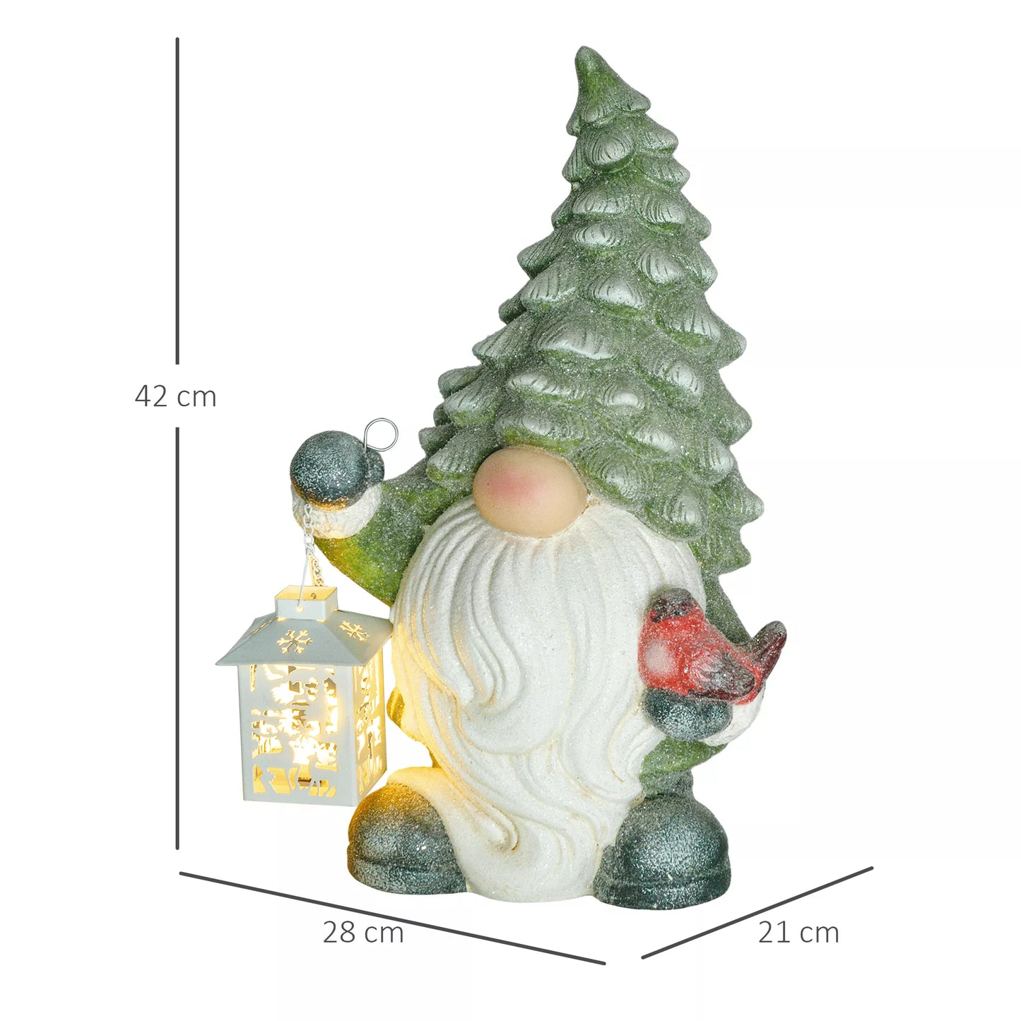 HOMCOM Kalėdinis nykštukas su žibintu, LED, maitinamas baterijomis, atsparus oro sąlygoms, 28x21x42 cm