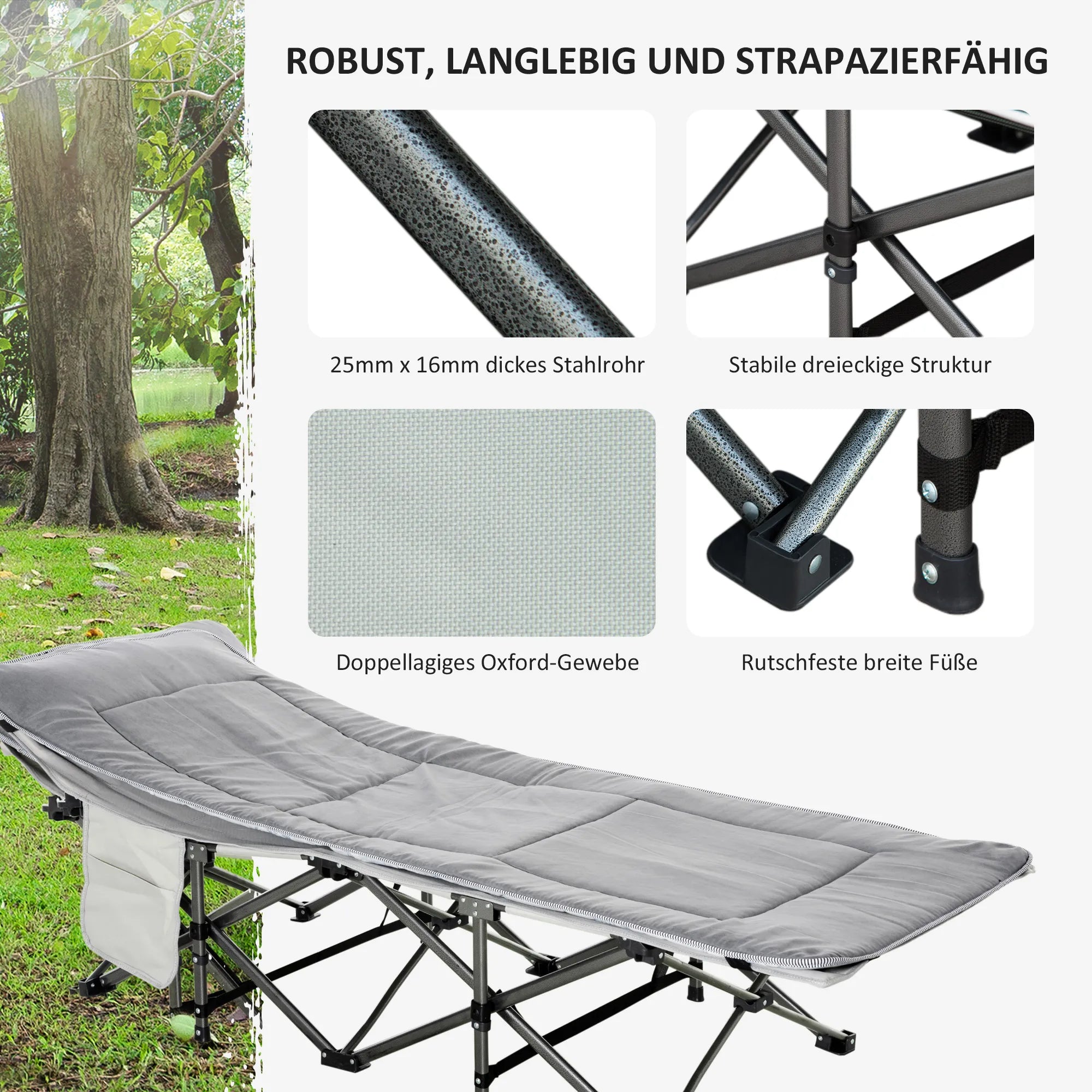 Sulankstomas lauko lovos Kempingo lova su čiužiniu Nešimo krepšys 188 x 64,5 x 53 cm Svečių lova, atlaikanti iki 150 kg svorio Kempingo gultas suaugusiems Sulankstoma lova lauke, sode Kempingo kelionėms Šviesiai pilka