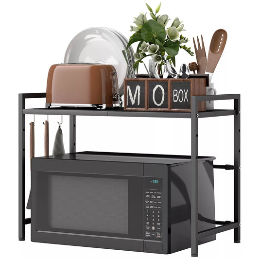 Ištraukiamas metalinis mikrobangų krosnelės stovas su 3 kabliukais, 40 cm aukščio, juodas