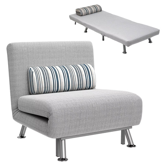 Sulankstomas krėslas su miegojimo funkcija, atlošiamas krėslas su linine išvaizda, reguliuojama atlošas, 75 x 70 x 75 cm, Pilka