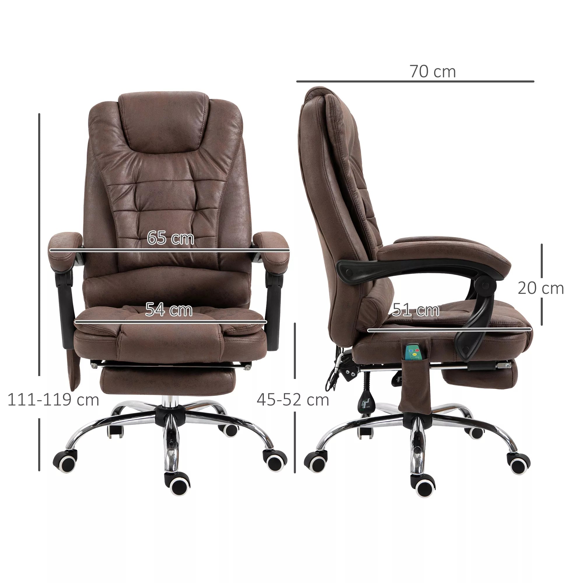 Masažinė biuro kėdė, atlošimo ir šildymo funkcija, pasukama, ergonomiška, iki 120 kg, ruda