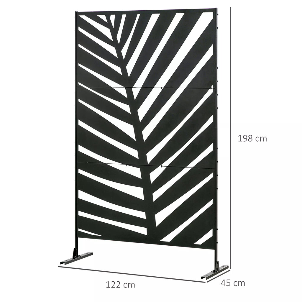 Lauko privatumo užsklanda, lakuotas plieninis rėmas, dizainas: palmių lapų siluetas, 1,2 x 2 m, juoda