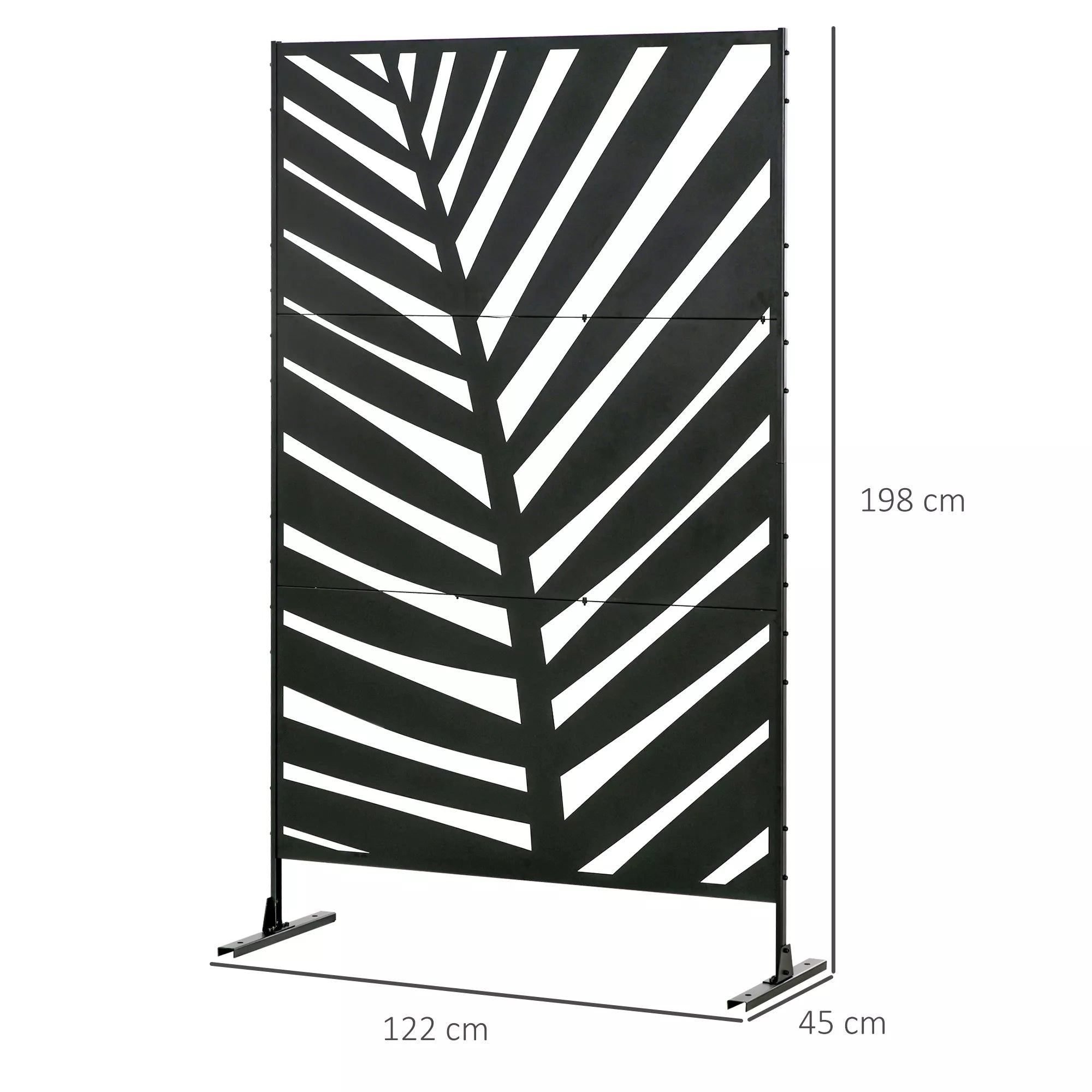Lauko privatumo užsklanda, lakuotas plieninis rėmas, dizainas: palmių lapų siluetas, 1,2 x 2 m, juoda