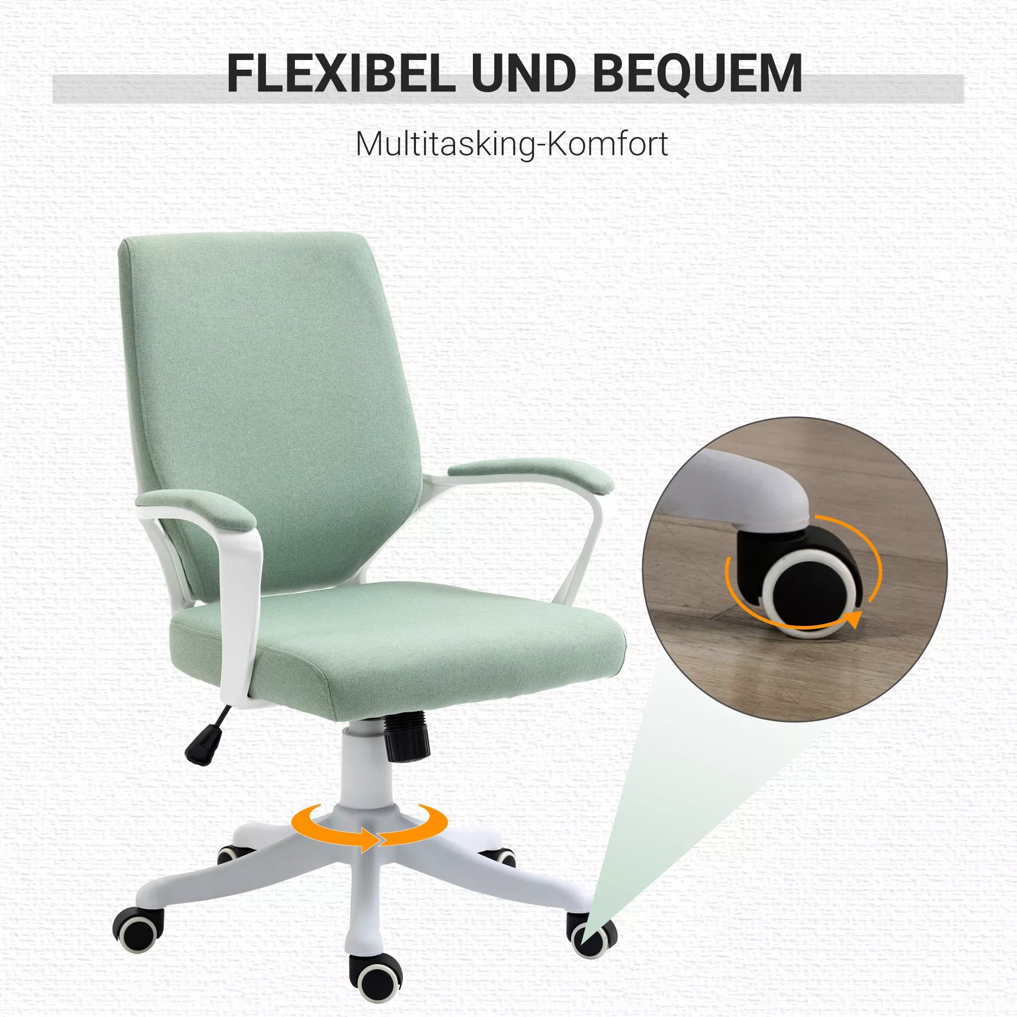 Biuro kėdė Rašomojo stalo kėdė Namų biuro kėdė su svyravimo funkcija aukščio reguliavimo atlošas storai paminkštintas ergonomiškas 360° pasukami ratukai Poliesteris Nailonas PP Žalia+Balta 62x69x92-100 cm