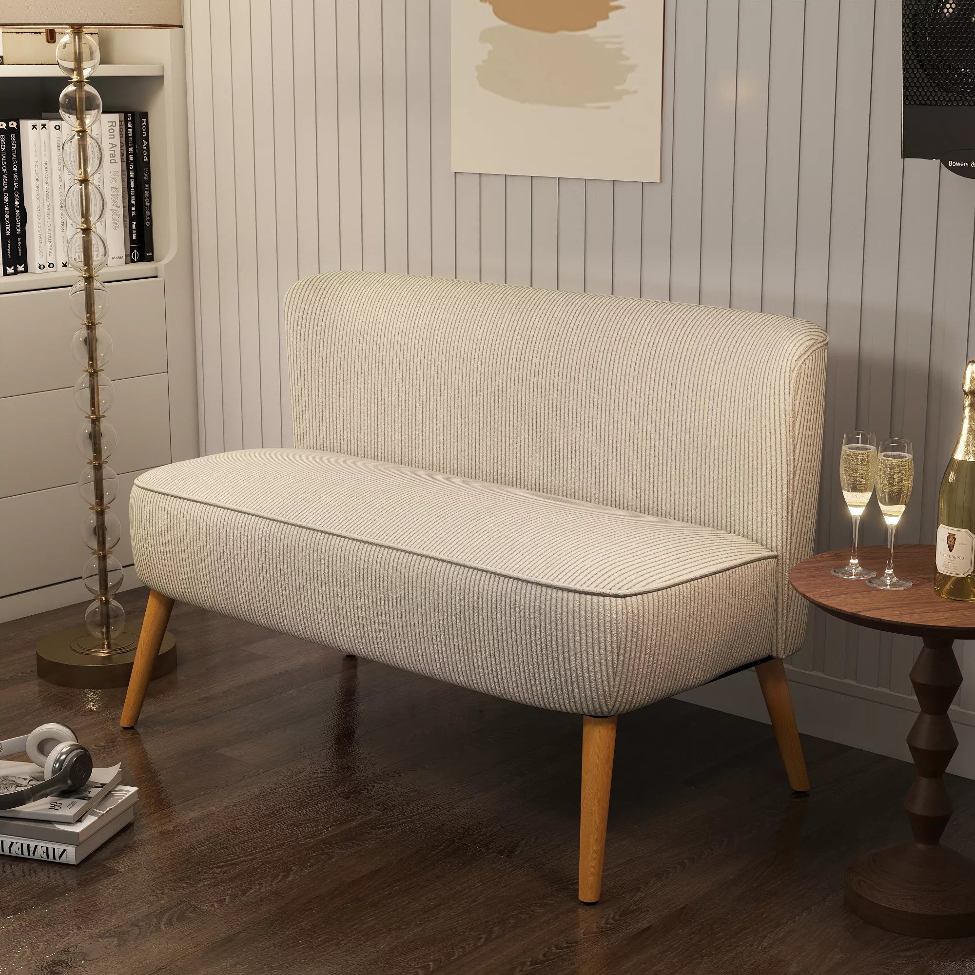 Dvivietė sofa, 117 cm pločio, kreminė balta