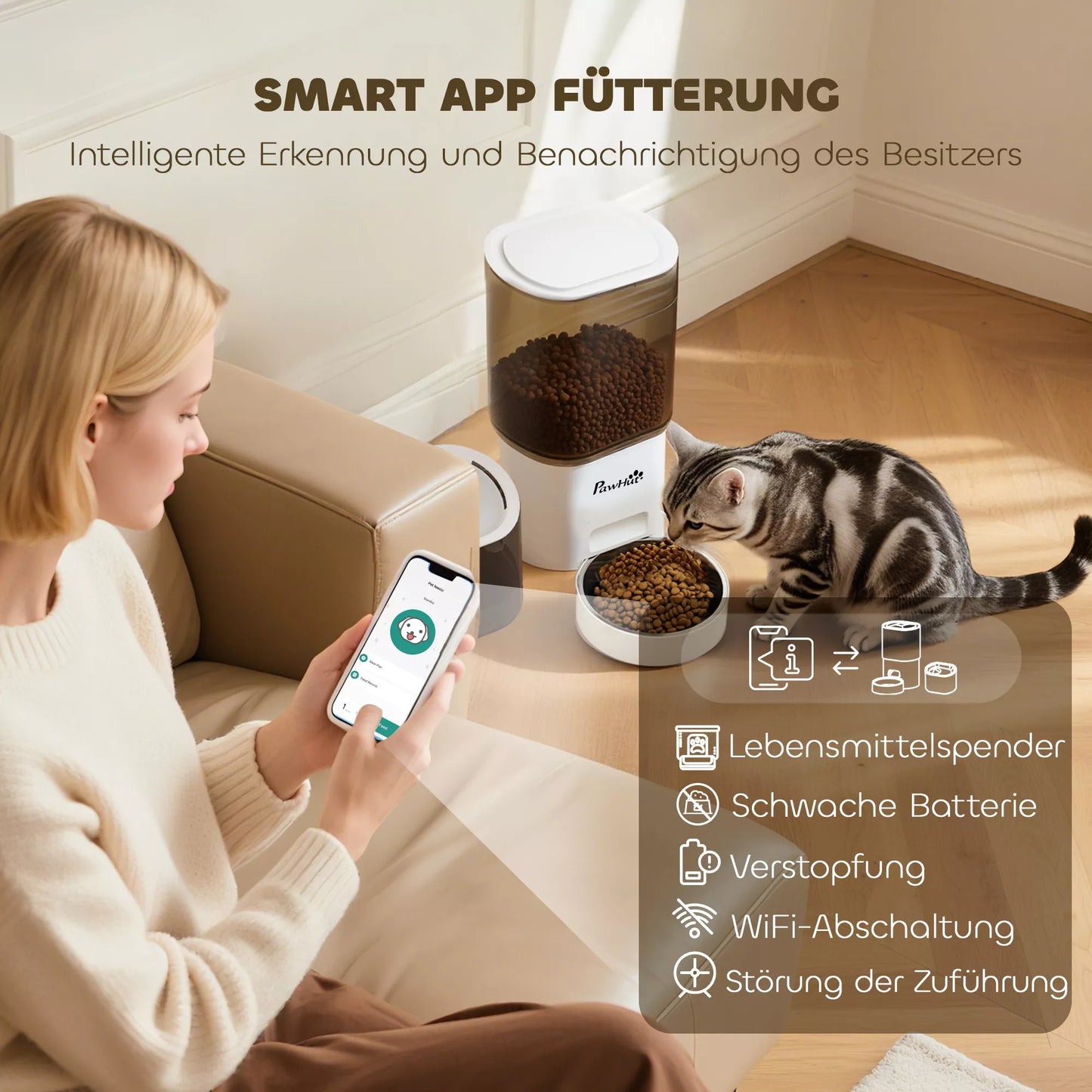 Automatinis pašarų dozatorius ir 2,5 l vandens dozatorius mažoms šunims, katėms Balta