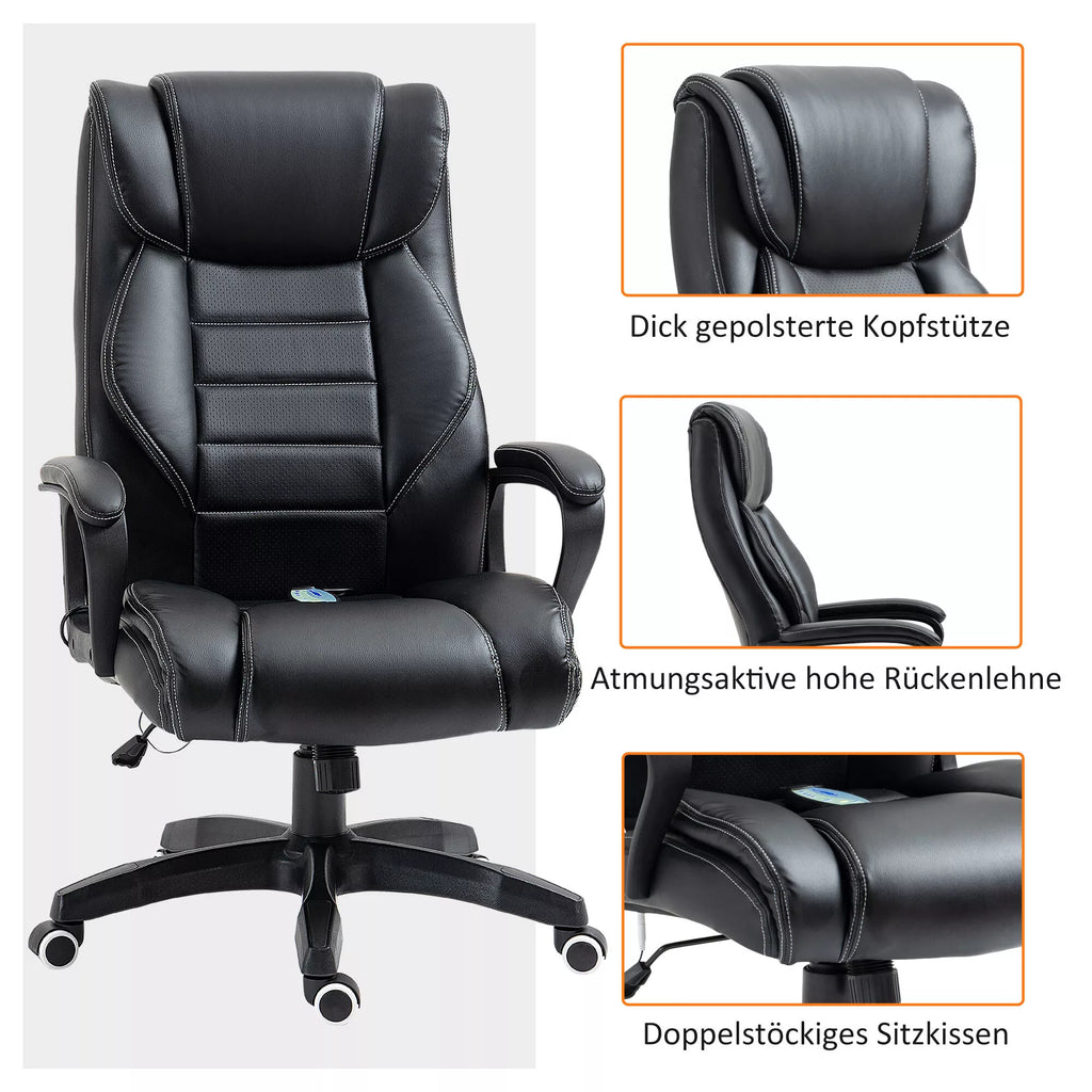 Biuro kėdė su masažu, aukščio reguliavimo pirmininko kėdė, ergonomiška biuro kėdė, žaidimų kėdė, kompiuterio kėdė, 6 vibracijos taškai, lininės išvaizdos reguliuojama juoda 66 x 78 x 112–120 cm
