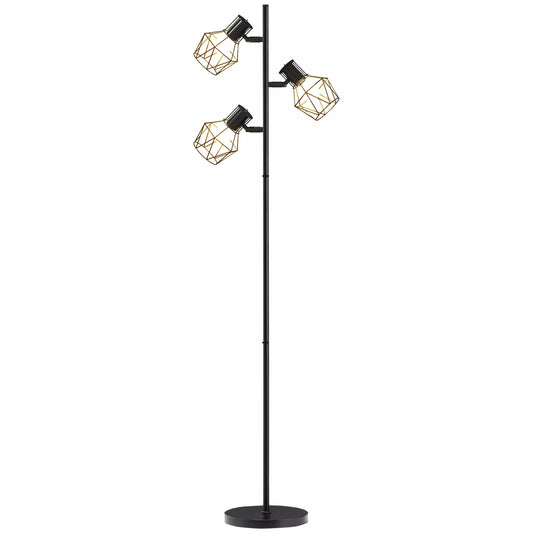 3 šviesų pastatomas toršeras su lanksčiais šviesos elementais, medžio formos, tinkamas svetainei ir miegamajam, metalas, juodos spalvos