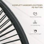 Rattaninis fotelis Boho stiliaus poilsio fotelis, 132 cm x 72 cm x 83 cm, juodas