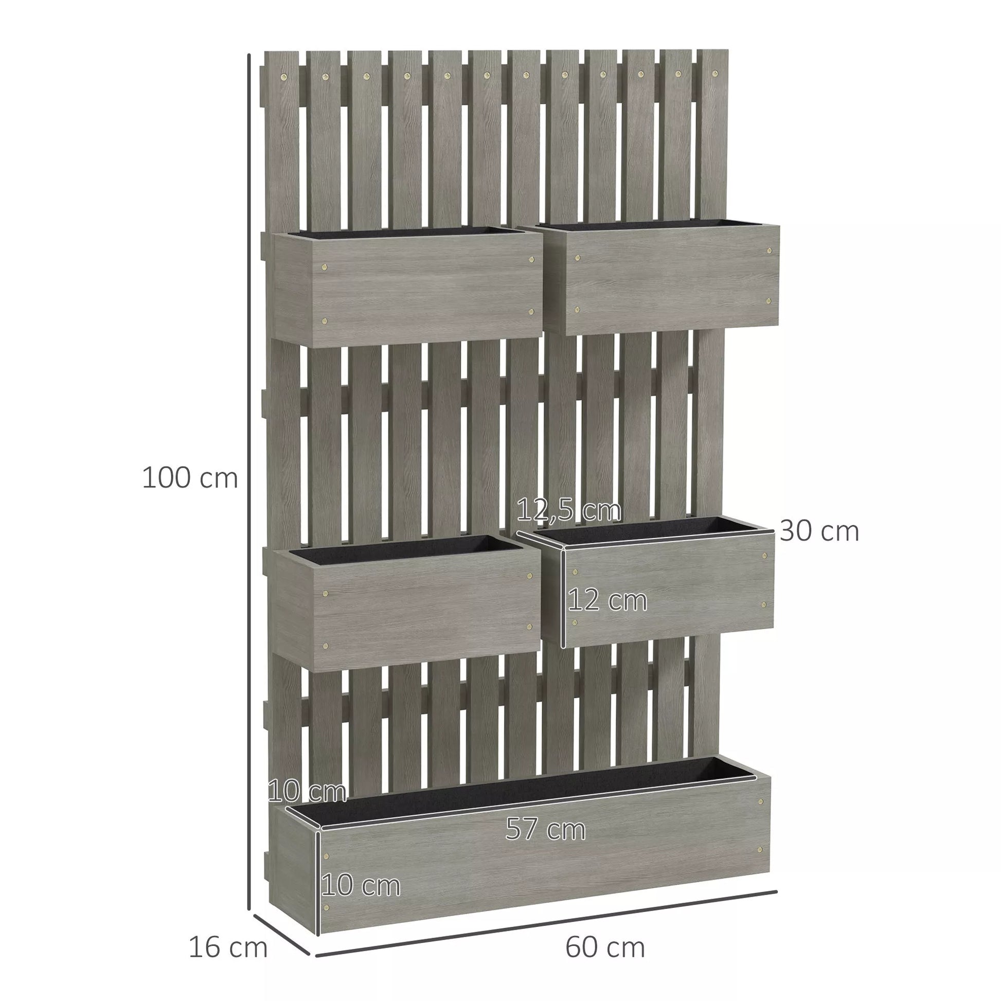 Aukštas medinis lysvė, reguliuojama lysvė su grotelėmis, šiltnamis, sodo lysvė 60x16x100 cm, pilka