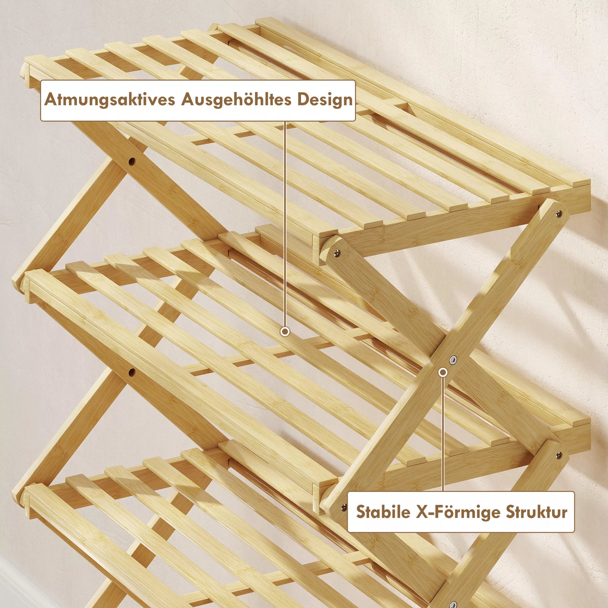 Avalynė su 4 lentynomis, bambukinė avalynės lentyna, talpa iki 12 porų batų, skirta prieškambariui, koridoriui, 60 x 29 x 67 cm, natūrali