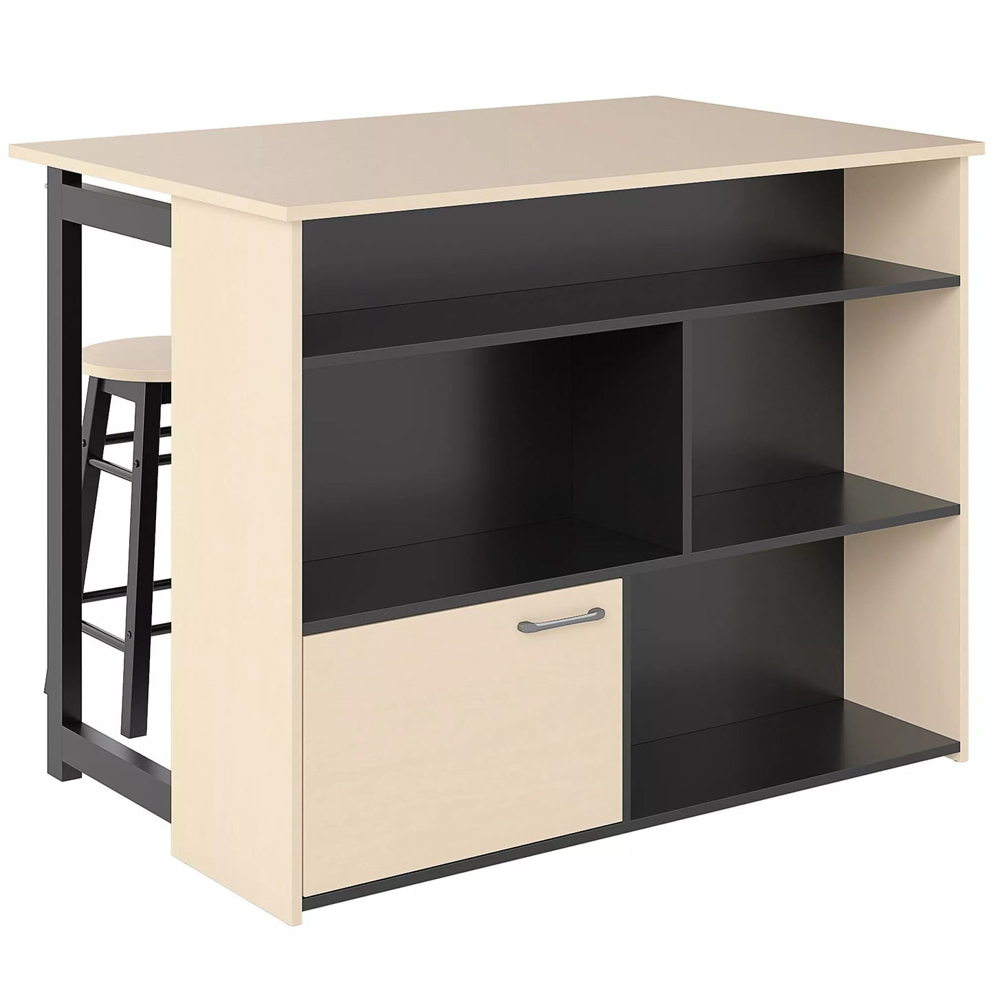 3 dalių baro komplektas, baro stalas su atlenkiamu stalviršiu, 2 baro kėdės, 6 daiktų laikymo dėžės, juodos spalvos + ąžuolo, 116 x 70 x 89,5 cm