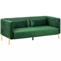 Trivietė sofa-lova, 2 pagalvėlės, aksominė išvaizda, retro dizainas, nuimamas užvalkalas, 195 cm x 88 cm x 76 cm, žalia