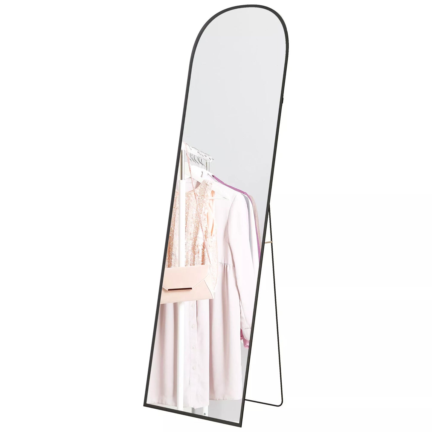 Pastatomas veidrodis, viso kūno veidrodis, modernaus dizaino, 50 cm x 1,5 cm x 161,5 cm, juodas
