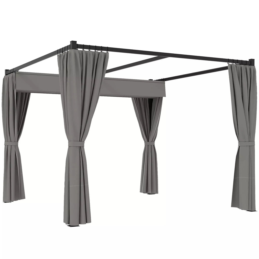 Pergola 3 x 3 m Atskirai stovinti terasos stogelė su stumdomu stogu, 4 šoninės sienos Atspari UV spinduliams Šviesiai pilka