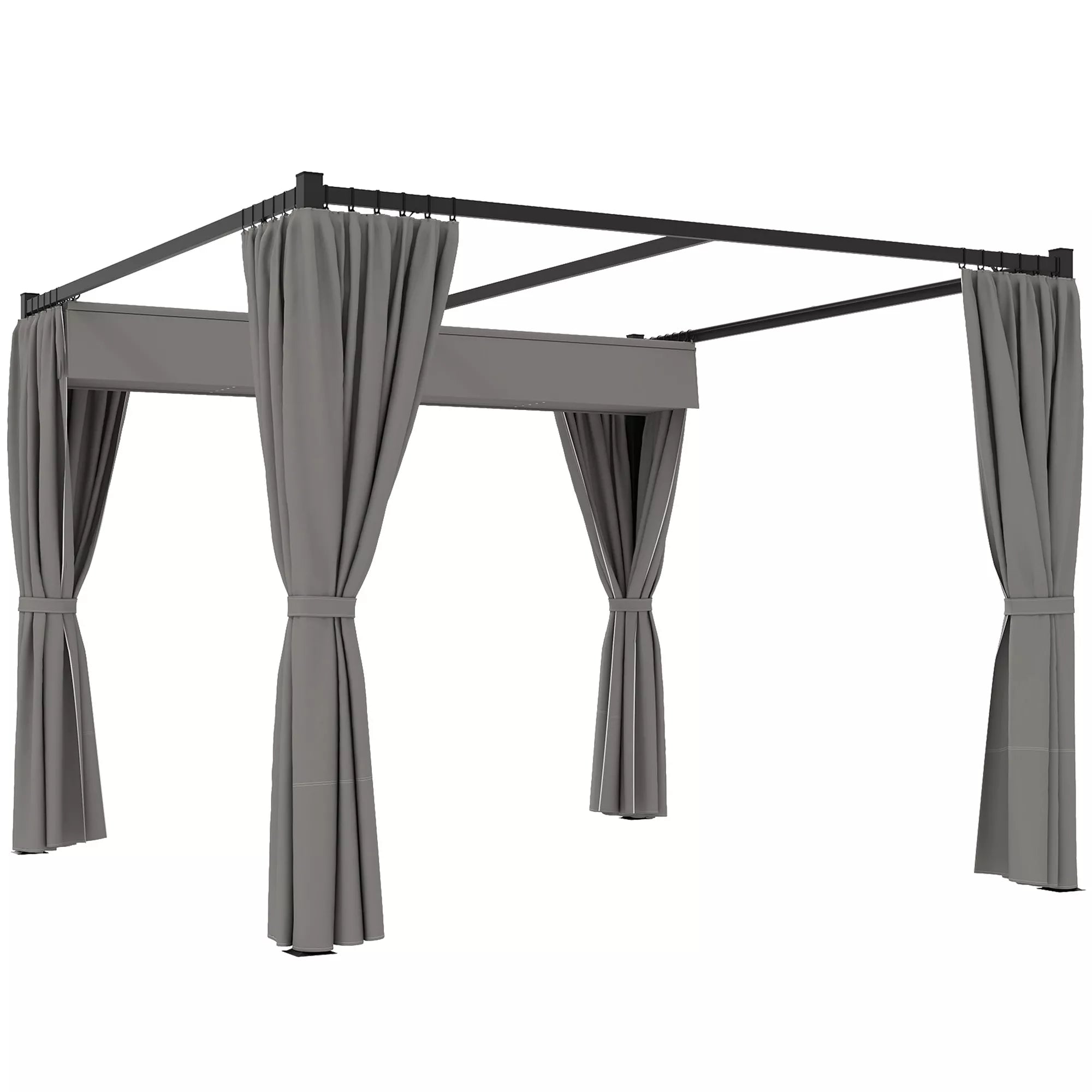 Pergola 3 x 3 m Atskirai stovinti terasos stogelė su stumdomu stogu, 4 šoninės sienos Atspari UV spinduliams Šviesiai pilka