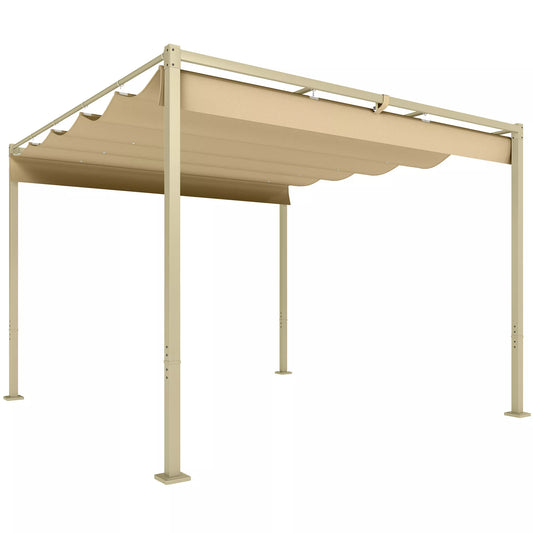 3 x 3 m sodo pergola su ištraukiamu stogu, paviljonas, baldakimas šešėliui, UPF30+, chaki