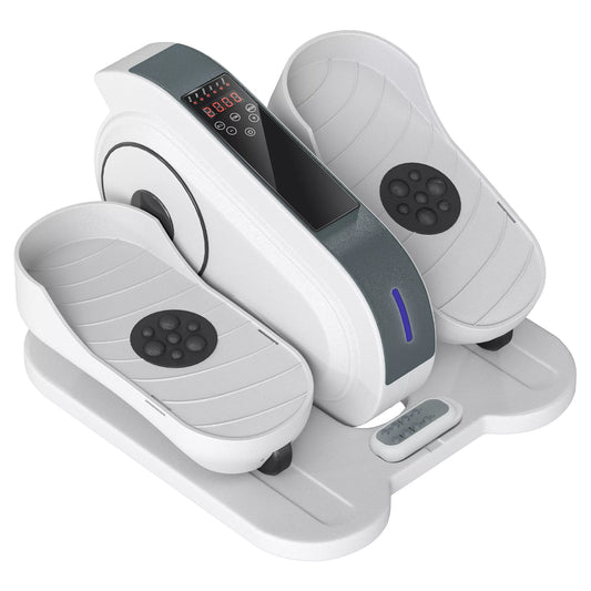 Sėdimojo pedalo treniruoklis, mini elipsinis treniruoklis su LCD monitoriumi, nuotolinio valdymo pulteliu, 10 reguliuojamų greičio lygių, baltas