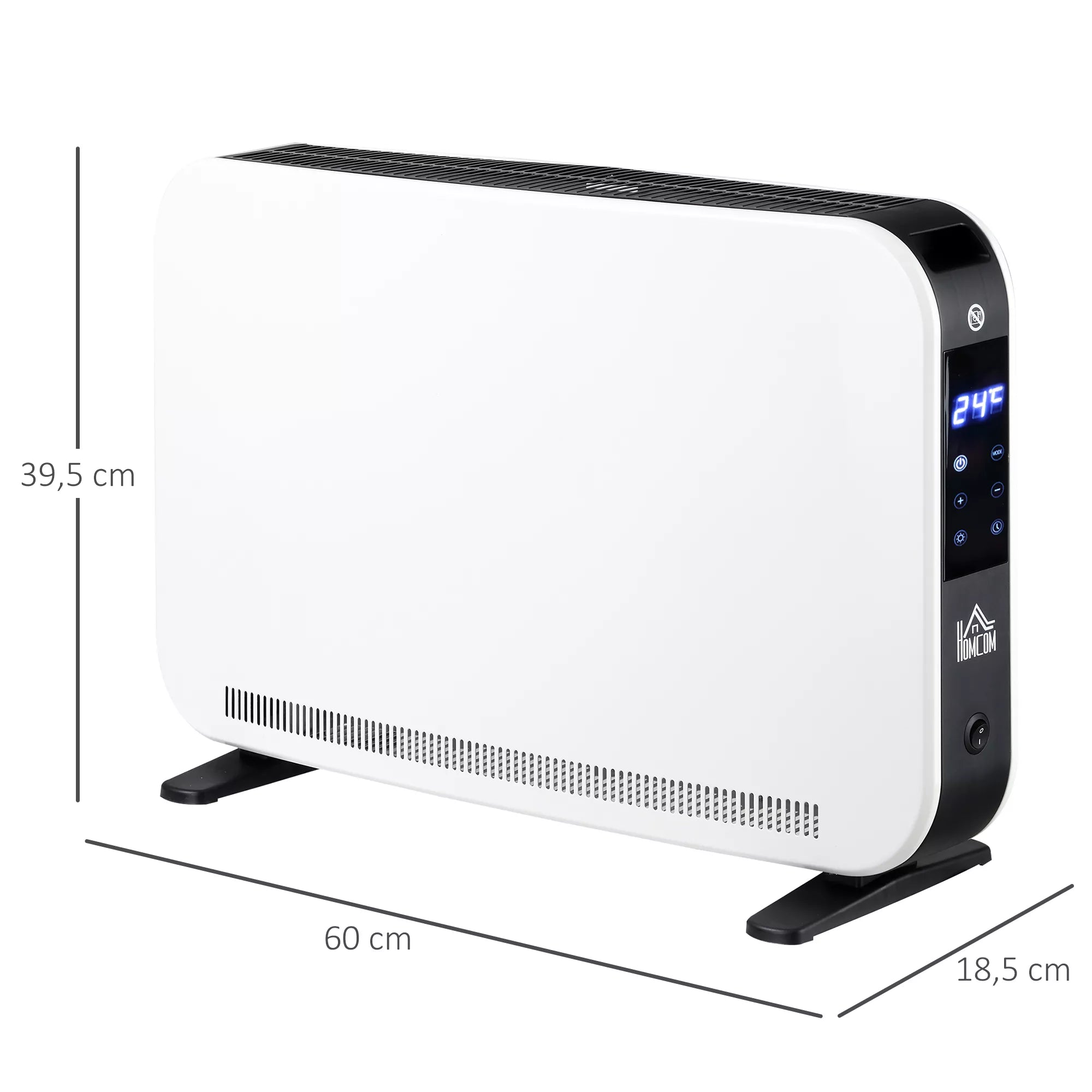 Elektrinis 2000W ventiliatorinis šildytuvas su 3 šildymo režimais, LED ekranu, 24 valandų laikmačiu ir reguliuojama temperatūra, skirtas 18 m² plotui.