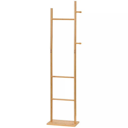 Modernus drabužių kabyklos stovas, 2 kabliukai ir 3 strypai, tvirtas bambukas, 36x24x168 cm, natūralios spalvos