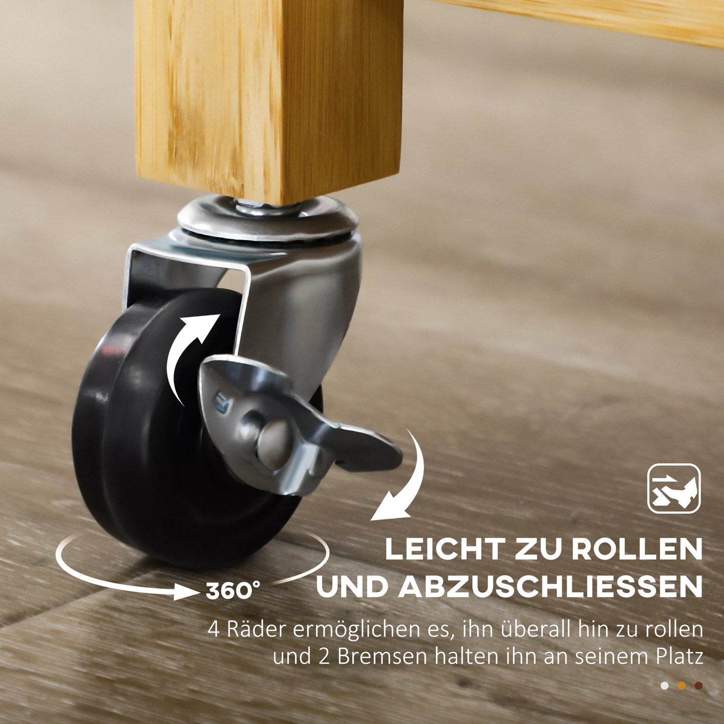 Bambukinis virtuvės vežimėlis, daugiafunkcinis vežimėlis, padavėjo vežimėlis, 2 stalčiai, 1 spintelė, 2 lentynos, natūralus