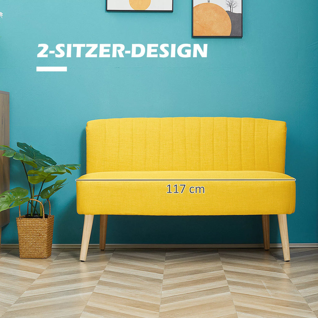 2 vietų sofa, minkšta apmušalai, lengvai prižiūrimi apmušalai, iki 150 kg, 117 x 56,5 x 77 cm, geltona