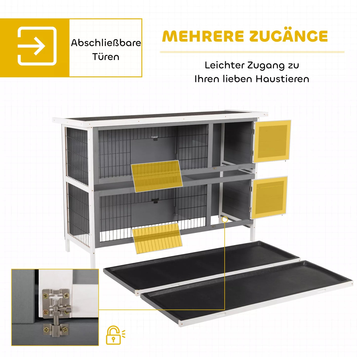 Mažų gyvūnų narvas jūrų kiaulėms ir nykštukiniams triušiams, dviejų aukštų, medinis, pilkos spalvos