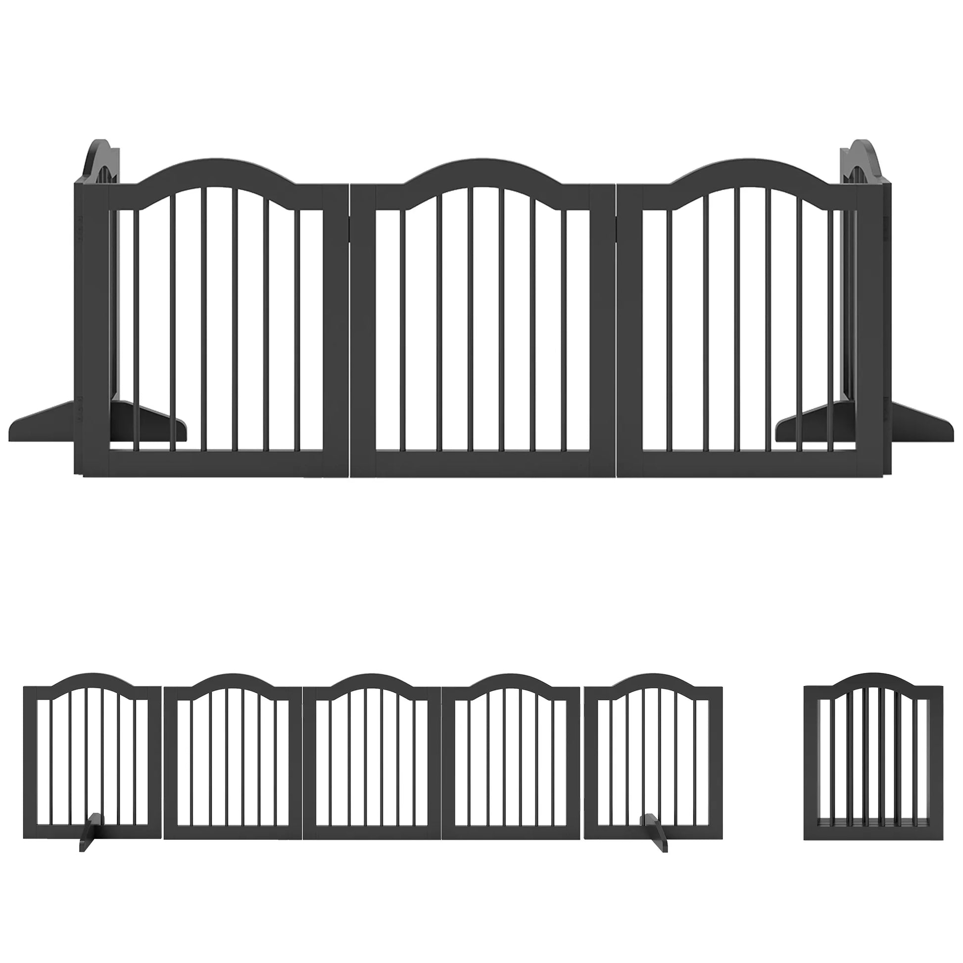 Apsauginė tvora šunims Laisvai stovinti apsauginė tvora su kojomis, sulankstoma tvora šunims, 5 panelės, 261,5 x 29,5 x 61 cm, juoda