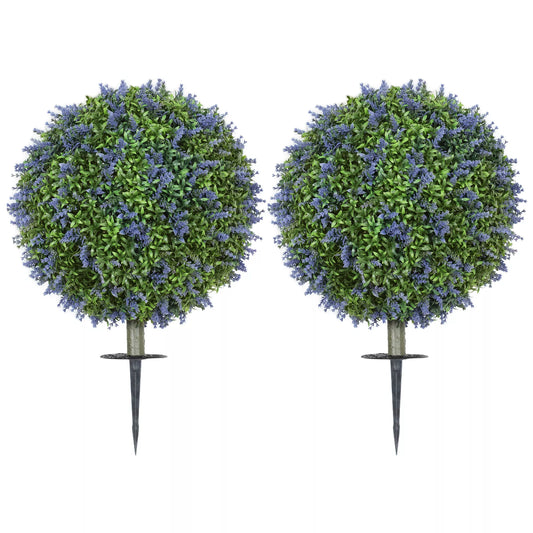 2 vnt. dirbtinių medelių rinkinys, dirbtiniai levandų medeliai, žemės kuoliukai, atsparūs UV spinduliams